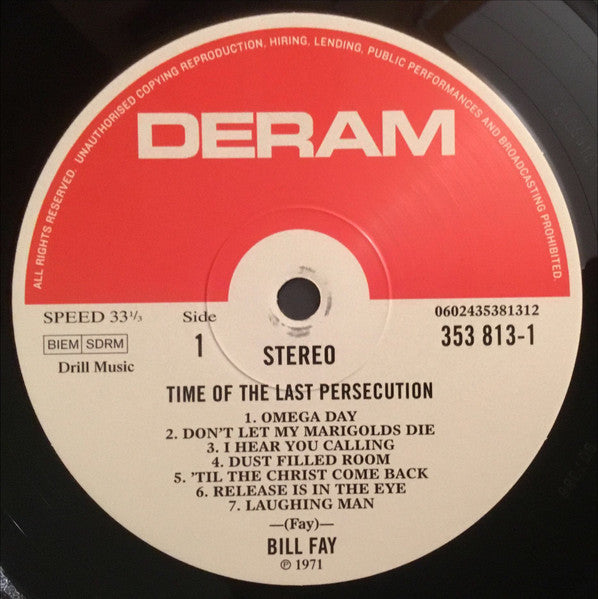 Image of Label Cover of LP - EX/EX - BILL FAY, Time Of The Last Persecution (UMC; 3538131, UK 2021, 180 Gram Vinyl), Opened Instore, Still In Stickered Shrinkwrap,  - 3346228S