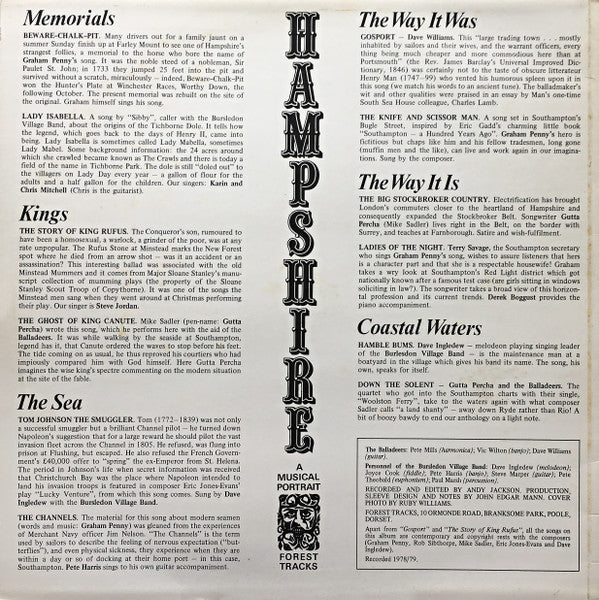 Image of Back Cover of LP - VG/VG - VARIOUS, Hampshire - A Musical Portrait (Forest Tracks; FT 3014, UK 1979, Laminated Front Sleeve), Strong VG,  - 3316471C