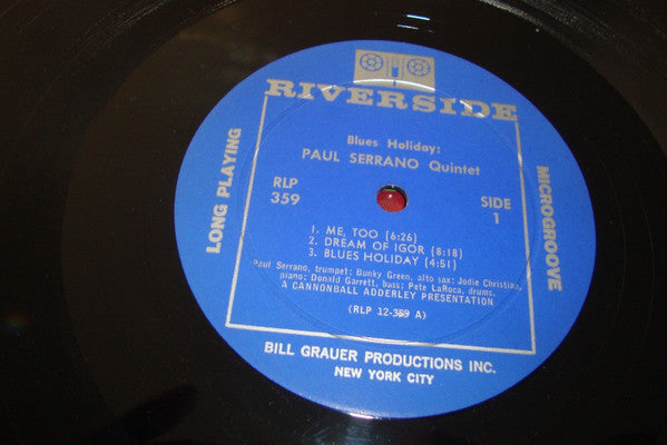 Image of Label Cover of LP - VG/VG - PAUL SERRANO QUINTET, Blues Holiday (Riverside Records; RLP 359, US 1961, Mono), Edge Wear,  - 3346271S