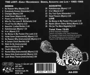 Image of Back Cover of CD - VG+/VG+ - THE LOST, Early Recordings: Demos, Acoustic And Live 1965-1966 (Arf! Arf!; AA-059, US 1996, Jewel Case), ,  - 3336242E