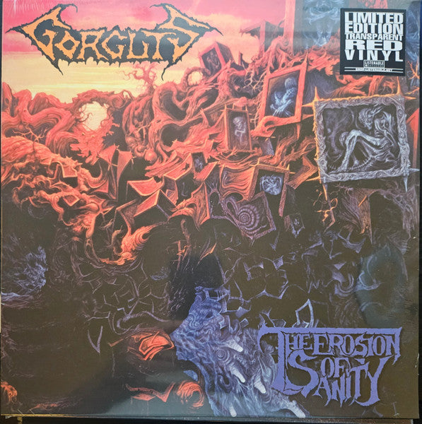 Image of Front Cover of LP - VG+/VG+ - GORGUTS, The Erosion Of Sanity (Listenable Records; POSH338, France 2021 Reissue, Insert & Black Inner, Red Vinyl, Limited to 500 Copies), Still in hype stickered shrinkwrap. Corner bump.,  - 3326293E