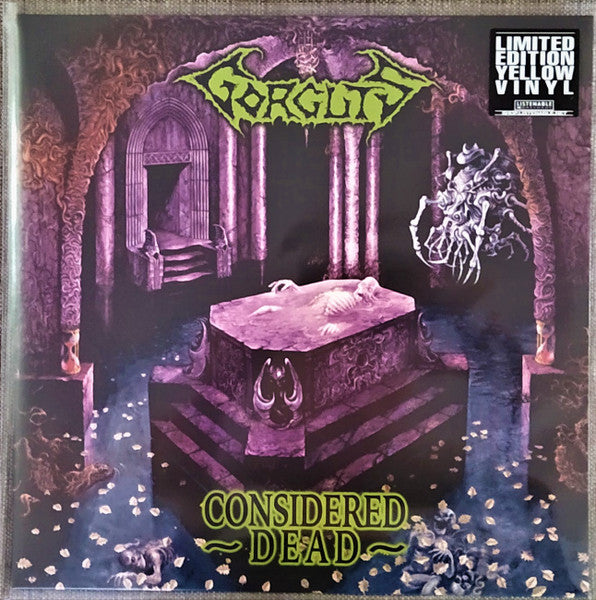 Image of Front Cover of LP - VG+/VG+ - GORGUTS, Considered Dead (Listenable Records; POSH336, France 2021 Reissue, Insert & Black Inner, Yellow Vinyl, Limited to 500 Copies.), Still in hype stickered shrinkwrap.,  - 3326294E