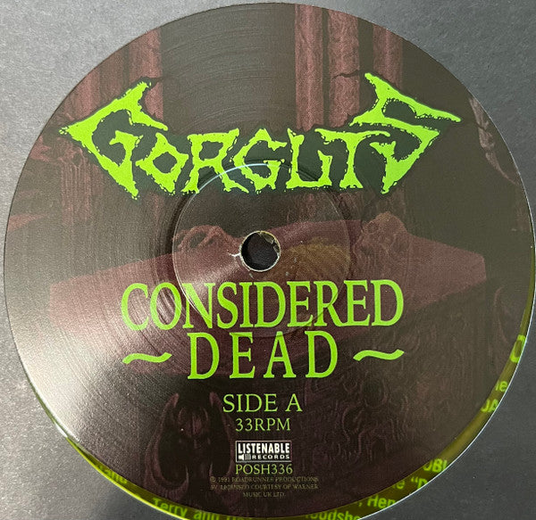 Image of Label Cover of LP - VG+/VG+ - GORGUTS, Considered Dead (Listenable Records; POSH336, France 2021 Reissue, Insert & Black Inner, Yellow Vinyl, Limited to 500 Copies.), Still in hype stickered shrinkwrap.,  - 3326294E