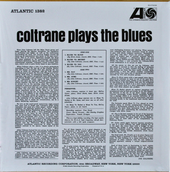 Image of Back Cover of LP - VG+/VG - JOHN COLTRANE, Coltrane Plays The Blues (Atlantic; 081227945206, Worldwide 2017), ,  - 3326209E