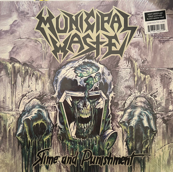 Image of Front Cover of LP - VG+/VG+ - MUNICIPAL WASTE, Slime And Punishment (Nuclear Blast; NB 4062, US 2022 Reissue, Inner, Mint Green & Gray Swirl With Black Splatter. Limited to 1500.), Still in hype stickered shrinkwrap. Small seam split to inner.,  - 3226394E