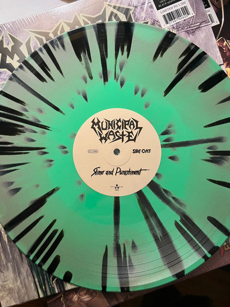Image of Label Cover of LP - VG+/VG+ - MUNICIPAL WASTE, Slime And Punishment (Nuclear Blast; NB 4062, US 2022 Reissue, Inner, Mint Green & Gray Swirl With Black Splatter. Limited to 1500.), Still in hype stickered shrinkwrap. Small seam split to inner.,  - 3226394E