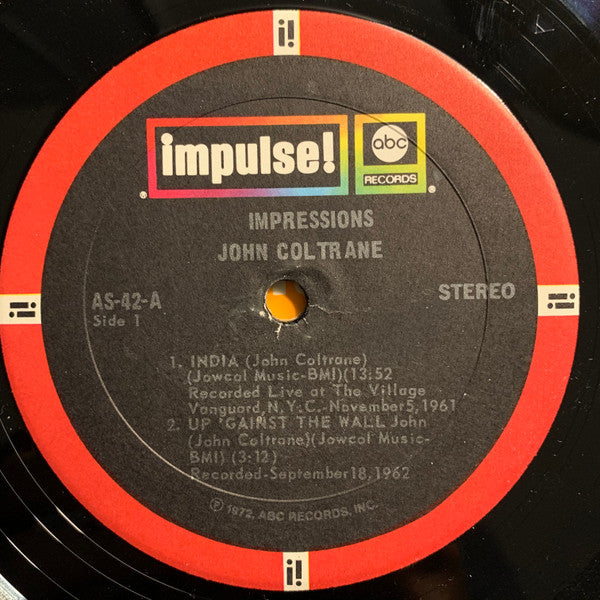 Image of Label Cover of LP - VG/VG - JOHN COLTRANE, Impressions (Impulse!; AS-42, US 1970s Reissue, Gatefold), ,  - 3326211E