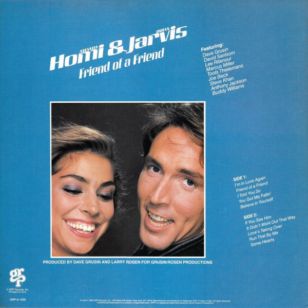 Image of Back Cover of 12" - VG/VG - HOMI & JARVIS, Friend Of A Friend (GRP; GRP-A-1005, US 1983, Inner), Marks on vinyl. Plays well. Ringwear on sleeve.,  - 3326277E