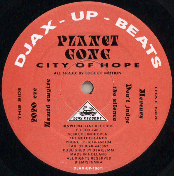 Image of Front Cover of 2xLP - /G - PLANET GONG, City Of Hope (Djax-Up-Beats; DJAX-UP-196, Netherlands 1994, Plain Sleeve), Despite the G grading, this plays well.,  - 3326249E