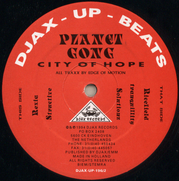 Image of Back Cover of 2xLP - /G - PLANET GONG, City Of Hope (Djax-Up-Beats; DJAX-UP-196, Netherlands 1994, Plain Sleeve), Despite the G grading, this plays well.,  - 3326249E