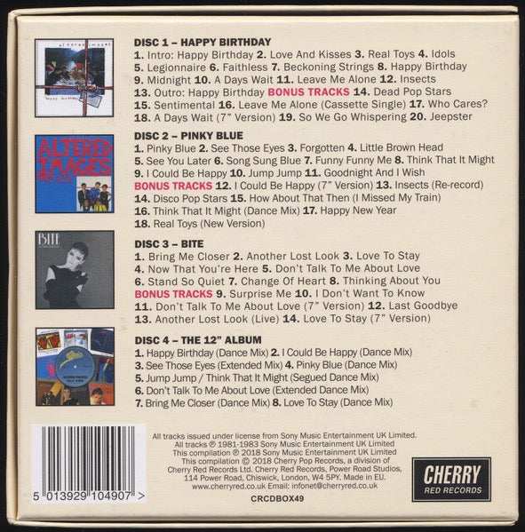 Image of Back Cover of 4xCD - VG+/VG+ - ALTERED IMAGES, The Epic Years (Cherry Red; CRCDBOX49, UK 2018, Clamshell Box Set, Inners & Booket), ,  - 3316578C