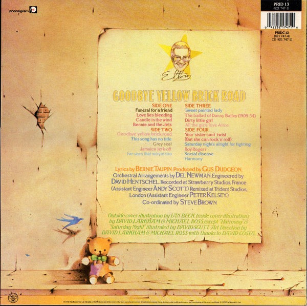 Image of Back Cover of 2xLP - VG/VG - ELTON JOHN, Goodbye Yellow Brick Road (DJM Records; PRID 13, UK 1982 Reissue, Company Inners, Tape One Matrices), ,  - 3316534C