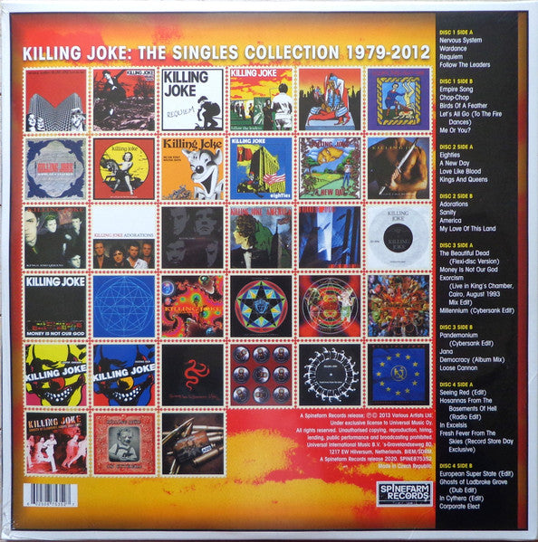 Image of Back Cover of 4xLP - VG+/VG+ - KILLING JOKE, The Singles Collection 1979-2012 (Spinefarm Records; SPINE875352, Europe 2020 Reissue, Gatefold, Insert, Coloured Vinyl), ,   - 3346276S