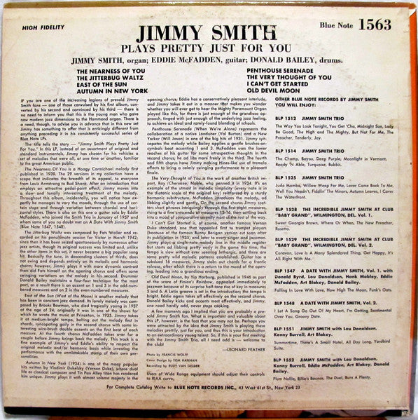 Image of Back Cover of LP - VG/VG - JIMMY SMITH, Plays Pretty Just For You (Blue Note; BLP 1563, US 1963 Reissue), ,  - 3326299E