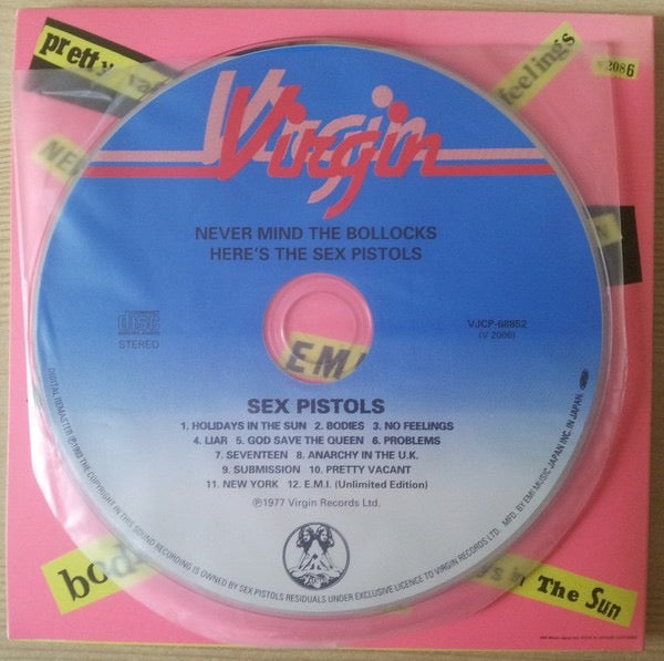 Image of Label Cover of CD - VG+/G+ - SEX PISTOLS, Never Mind The Bollocks Here's The Sex Pistols (Virgin; VJCP-68852, Japan 2007 Reissue, Card Sleeve, Insert, Poster, Replica Label, NO OBI), Lots of light marks on disc.,  - 3316594C