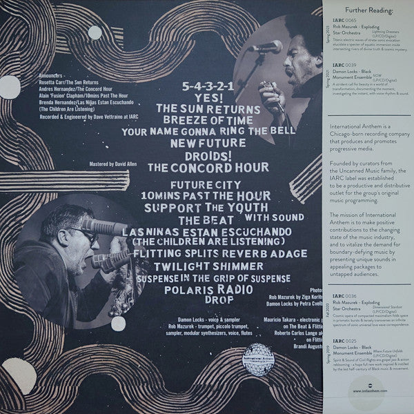 Image of Back Cover of LP - VG+/VG+ - DAMON LOCKS & ROB MAZUREK, New Future City Radio (International Anthem Recording Company; IARC0068, Worldwide 2023, Picture Sleeve, Company Inner, Poster, Gold Vinyl [New Future City Shimmer], Obi), ,  - 3326255E