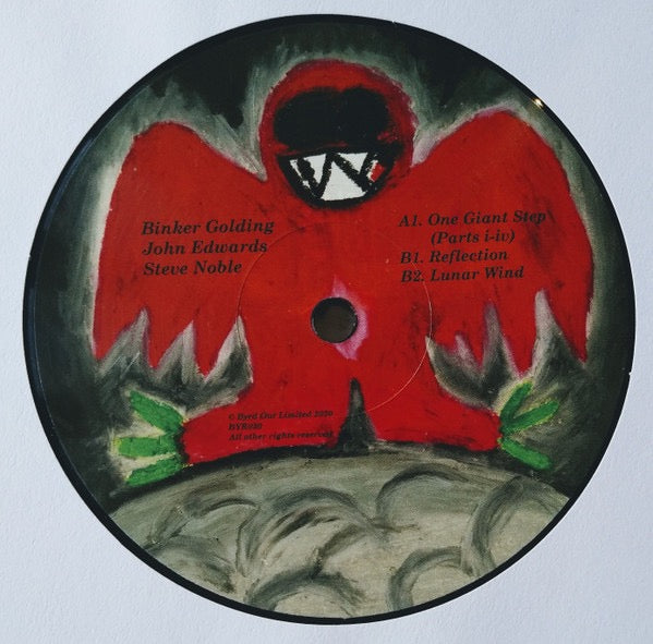 Image of Label Cover of LP - VG+/VG+ - BINKER GOLDING, JOHN EDWARDS, STEVE NOBLE, Moon Day (Byrd Out; BYR030, UK 2021, Stickered Plain Die Cut Sleeve, Numbered), Light marks only. No.52, Limited Edition of 200 hand-numbered copies on black vinyl.Recorded 25 August 2020, during a gap between the various lockdowns of 2020. - 3316624C