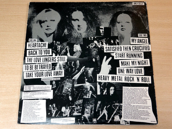 Image of Back Cover of LP - VG/VG+ - ROCK GODDESS, Rock Goddess (A&M Records; AMLH 68554, UK 1983, Laminated Sleeve, Poster, Misprint, Sleeve Lists B4 and B5 in The Reverse Order), Faint groove wear on A side. Wear to poster. Laminate damage on front, creasing, light edge and ring wear. ,  - 3346355S