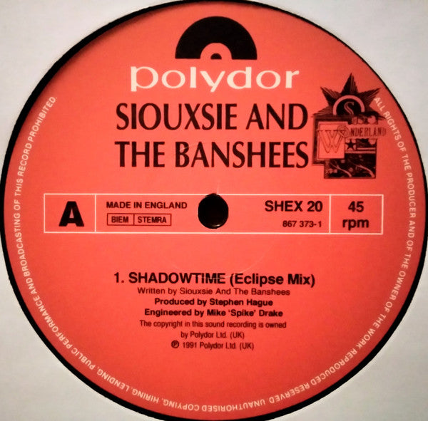 Image of Label Cover of 12" - VG/VG - SIOUXSIE AND THE BANSHEES, Shadowtime (Eclipse Mix) (Wonderland; SHEX 20, UK 1991), Strong VG - hairlines, ring wear,  - 3346348S