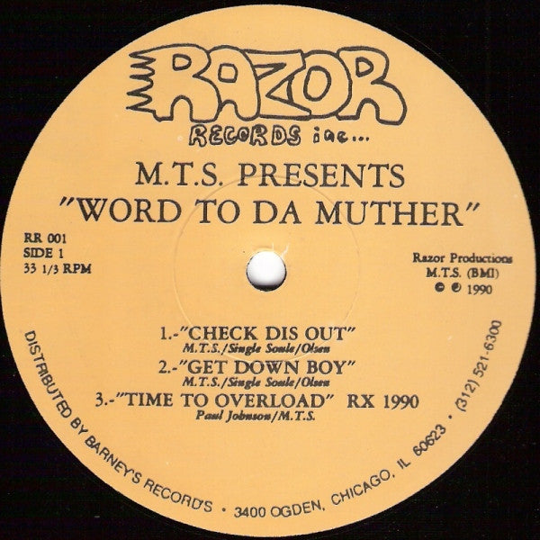 Image of Front Cover of 12" - /VG+ - M.T.S., Word To Da Muther (Razor Records Inc; RR 001, US 1990), Couple thin hairline marks only,  - 3346357S