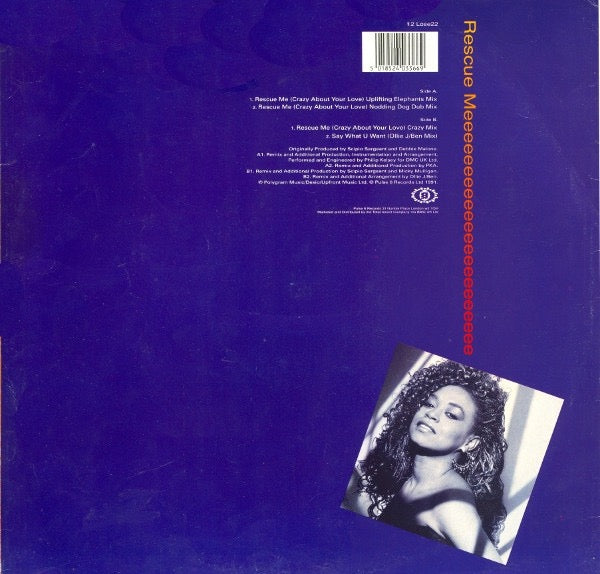 Image of Back Cover of 12" - VG+/VG+ - DEBBIE MALONE, Rescue Me (Crazy About Your Love) (Pulse-8 Records; 12 LOSE 22, UK 1992, Picture Sleeve), ,  - 3316630C