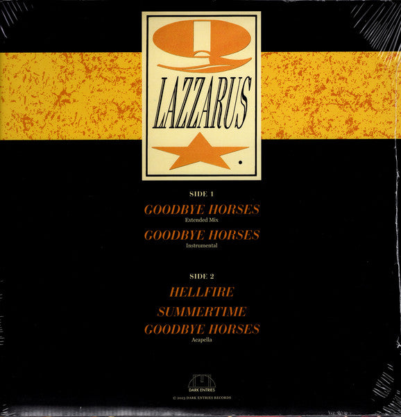Image of Back Cover of 12" - VG+/VG+ - Q LAZZARUS, Goodbye Horses (Dark Entries; DE-306, US 2025 Reissue, Insert & Black Inner), ,  - 3346369S