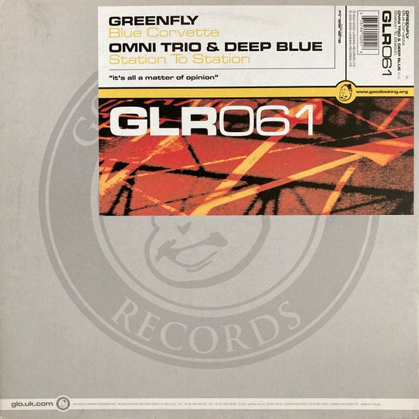 Image of Front Cover of 12" - VG/G+ - GREENFLY / OMNI TRIO & DEEP BLUE, Blue Corvette / Station To Station (Good Looking Records; GLR061, UK 2003, Stickered Company Sleeve), Close to VG light marks and scuffs only. Sleeve has sticker ghost top right.,  - 3416034C