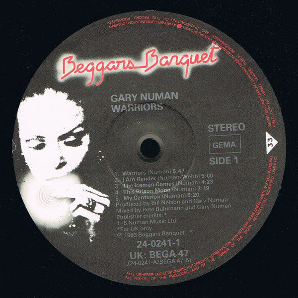 Image of Label Cover of LP - VG/VG - GARY NUMAN, Warriors (Beggars Banquet; BEGA 47, UK 1983, Inner, Side1 matrix no Alsdorf), Strong VG - light hairlines, light edge wear,  - 3446020S