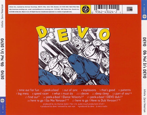 Image of Back Cover of CD - VG/VG - DEVO, Oh, No! It's Devo (Infinite Zero; 9 43024-2, US 1995 Reissue, Jewel Case), Lots of Light Marks on Disc,  - 3416025C