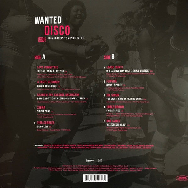 Image of Back Cover of LP - VG/VG+ - VARIOUS, Wanted Disco (Wagram Music; 3354426, France 2018), A couple of light hairlines only that don't sound.,  - 3426038E