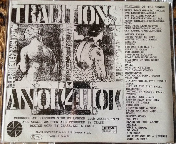 Image of Back Cover of CD - VG+/VG - CRASS, Stations Of The Crass (Crass Records; 52184. CD., Canada , Jewel Case), ,  - 3416027C