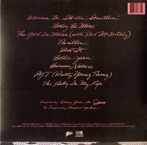 Image of Back Cover of LP - EX/VG+ - MICHAEL JACKSON, Thriller (Epic; 88875143731, Worldwide 2000s Reissue, Gatefold, Inner), Still In Opened Shrinkwrap,  - 3416019C