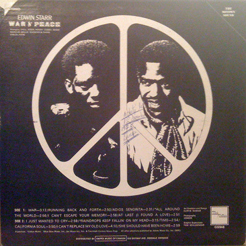 Image of Back Cover of LP - VG/VG+ - EDWIN STARR, War And Peace (Tamla Motown; GS948, Canada 1970, Inner), Light hairlines. Light creasing on sleeve. Ringwear. Cut out corner.,  - 3426022E