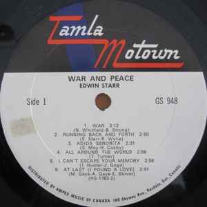 Image of Label Cover of LP - VG/VG+ - EDWIN STARR, War And Peace (Tamla Motown; GS948, Canada 1970, Inner), Light hairlines. Light creasing on sleeve. Ringwear. Cut out corner.,  - 3426022E