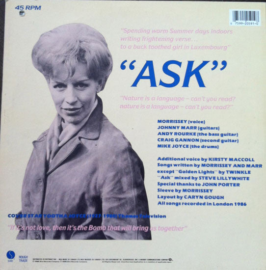 Image of Back Cover of 12" - VG/VG+ - THE SMITHS, Ask (Sire; 92 05910, Canada 1986, Picture Sleeve), Cut-out (Hole punched). Corner crease.,  - 3446081S