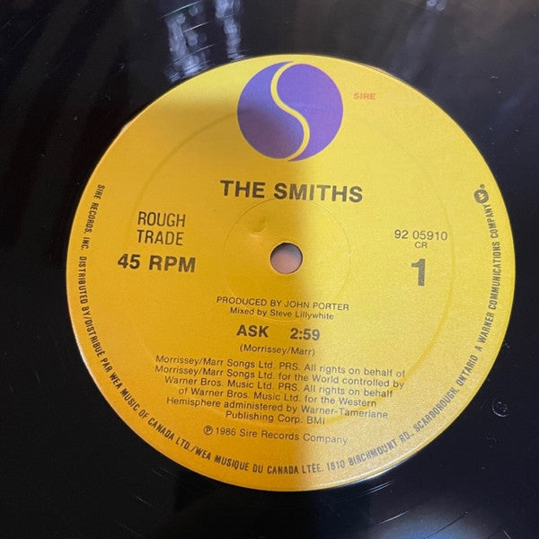 Image of Label Cover of 12" - VG/VG+ - THE SMITHS, Ask (Sire; 92 05910, Canada 1986, Picture Sleeve), Cut-out (Hole punched). Corner crease.,  - 3446081S