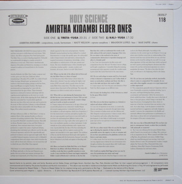 Image of Back Cover of LP - EX/EX - AMIRTHA KIDAMBI, ELDER ONES, Holy Science (Jazzman; JMANLP118, UK 2020), ,  - 3446105S