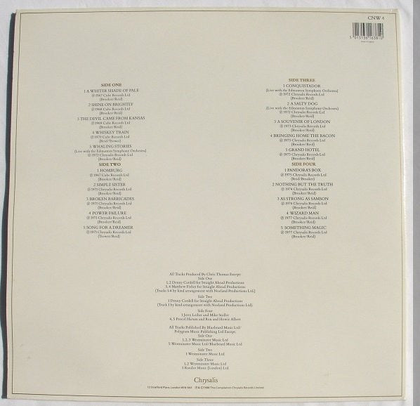 Image of Back Cover of 2xLP - VG/VG+ - PROCOL HARUM, Portfolio (Chrysalis; CNW 4, UK 1988, Gatefold), ,  - 3416074C