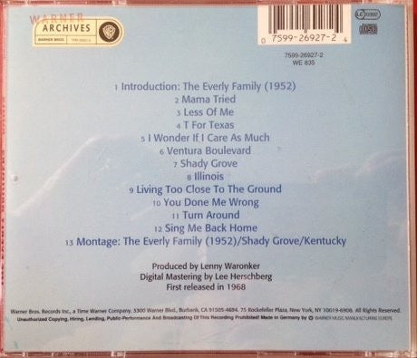 Image of Back Cover of CD - VG+/VG+ - THE EVERLY BROTHERS, Roots (Warner Bros. Records; 7599-26927-2, Europe 1995, Jewel Case), ,  - 3416143C