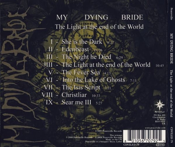 Image of Back Cover of CD - VG/VG+ - MY DYING BRIDE, The Light At The End Of The World (Peaceville; CDVILED 79, UK 2004 Reissue, Digipak), ,  - 3416120C