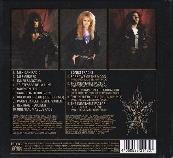 Image of Back Cover of CD - VG+/VG - CELTIC FROST, Into The Pandemonium (Noise; NOISECD012, Europe 2017 Reissue, Digibook), ,  - 3416186C
