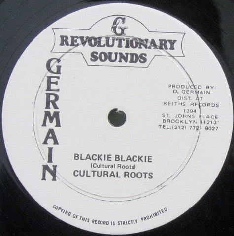 Image of Front Cover of 12" - /VG - CULTURAL ROOTS, Blackie Blackie / Only Jah Know (Revolutionary Sounds; , US 1980s), Quite a few light marks, plays VG+. Clean labels.,  - 3416158C