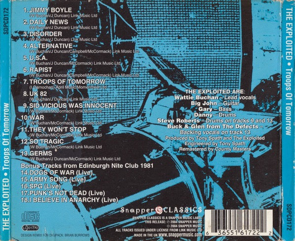 Image of Back Cover of CD - VG+/VG+ - THE EXPLOITED, Troops Of Tomorrow (Snapper Classics; SDPCD172, UK 2004 Reissue, Digipak), ,  - 3416188C