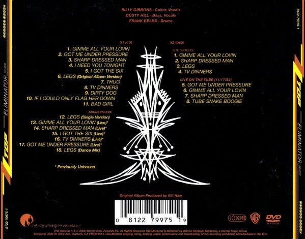 Image of Back Cover of CD - VG/VG - ZZ TOP, Eliminator (Warner Bros. Records; 8122-79975-1, Europe 2008 Reissue, Digipak, Booklet, With DVD), ,  - 3416210C