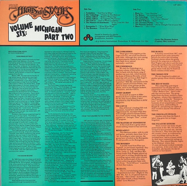Image of Back Cover of LP - VG+/VG+ - VARIOUS, Highs In The Mid Sixties Volume Six: Michigan Part Two (AIP Records; AIP 10011, US 1980s), ,  - 3416091C