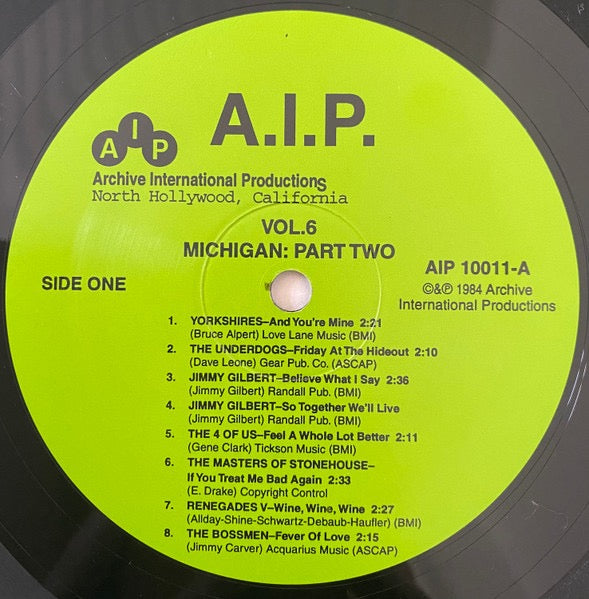 Image of Label Cover of LP - VG+/VG+ - VARIOUS, Highs In The Mid Sixties Volume Six: Michigan Part Two (AIP Records; AIP 10011, US 1980s), ,  - 3416091C