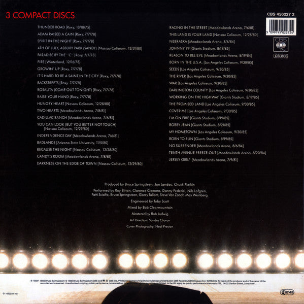 Image of Back Cover of 3xCD - VG/VG - BRUCE SPRINGSTEEN & THE E-STREET BAND, Live / 1975-85 (CBS; CDCBS 450227 2, Europe Reissue, Stickered Box Set, Booklet), ,  - 3416216C