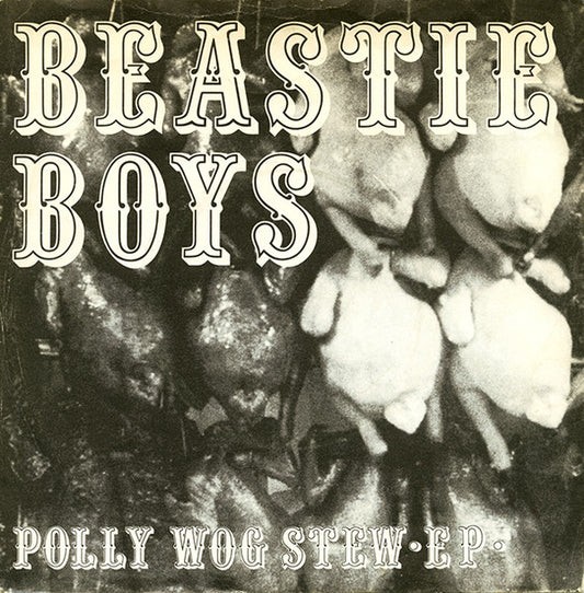 Image of Front Cover of 7" EP - VG/G+ - BEASTIE BOYS, Polly Wog Stew EP (Rat Cage Records; MOTR 21, US 1982, Picture Sleeve, First BB Release, With Kate Schellenbach On Drums.), Plays well with background noise on the run ins. Sleeve shows some edge and ring wear.,  - 3416182C
