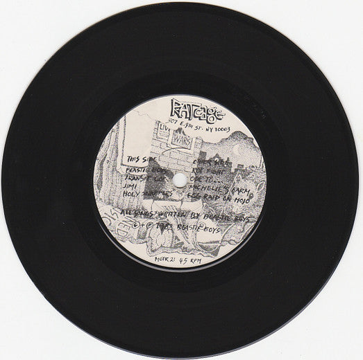 Image of Label Cover of 7" EP - VG/G+ - BEASTIE BOYS, Polly Wog Stew EP (Rat Cage Records; MOTR 21, US 1982, Picture Sleeve, First BB Release, With Kate Schellenbach On Drums.), Plays well with background noise on the run ins. Sleeve shows some edge and ring wear.,  - 3416182C