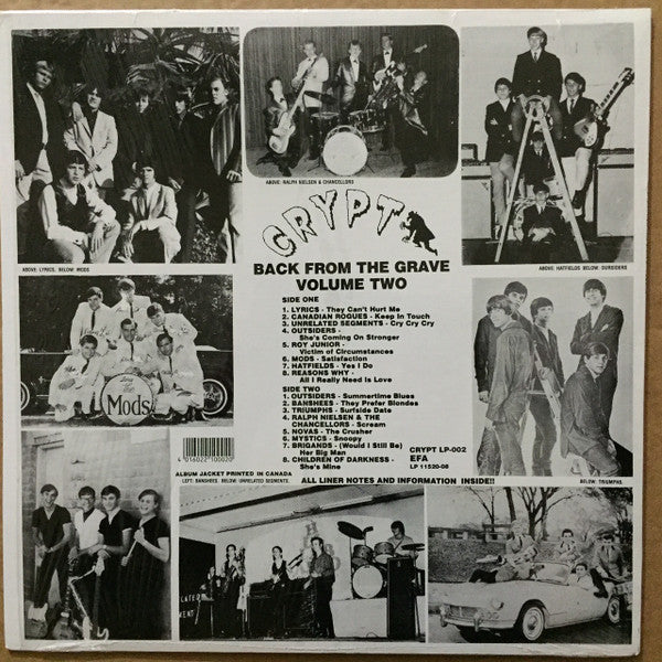 Image of Back Cover of LP - VG+/VG+ - VARIOUS, Back From The Grave Volume Two (Crypt Records; Crypt 002, Germany 2014 Reissue, Insert), ,  - 3416096C
